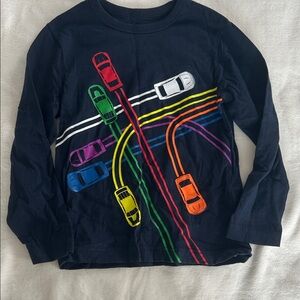GAP Kids Long Sleeve Tee with Colorful Car Design - navy blue